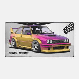 Racing Car Pink & Yellow Garage Desk Mat