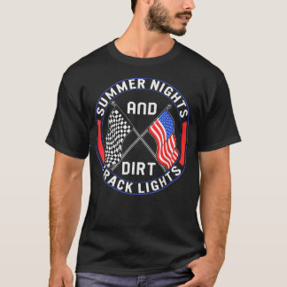 Racing Car Summer Night Dirt Track Lights USA Flag T-shirt