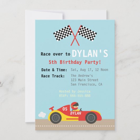 Racing Car Theme, Birthday Party for the Boys Kaart (Voorkant)