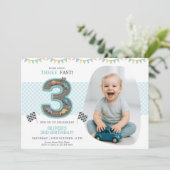 Racing Car Third Birthday Party Kaart (Staand voorkant)