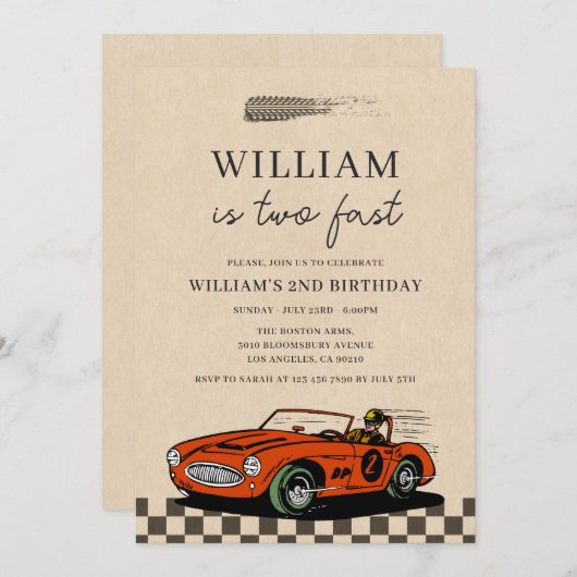  Racing Car Two Fast Boy 2e Verjaardag Kaart (Voorkant / Achterkant)