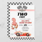 Racing Car Two Fast Uitnodiging voor 2e verjaardag (Voorkant / Achterkant)