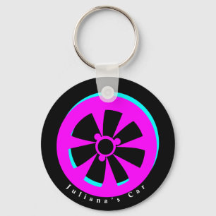 Racing Car Velg Neon Roze Zwart Sleutelhanger