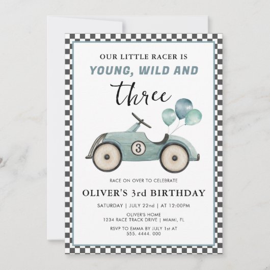 Racing Car Young Wild & Three Boys Verjaardag Kaart (Voorkant)