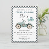 Racing Car Young Wild & Three Boys Verjaardag Kaart (Staand voorkant)