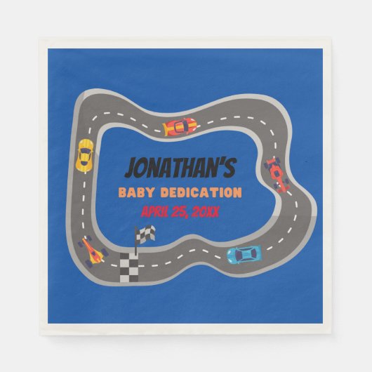 Racing Cars Racetrack Baby Jongen Toewijding Servet (Voorkant)