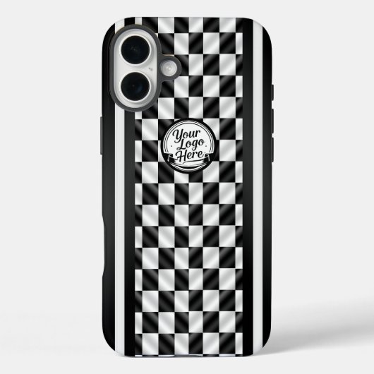 Racing Checkered Black White Sport Logo Case-Mate iPhone Case (Achterkant)