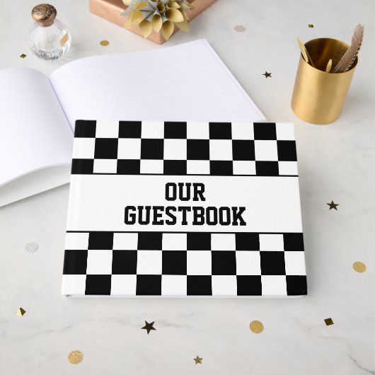 Racing Checkered Winners Flag Black en White Gastenboek (Voorkant open)