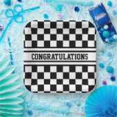 Racing Checkered Winners Flag Black en White Papieren Bordje (Feest)