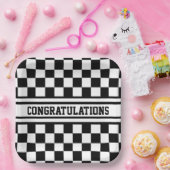 Racing Checkered Winners Flag Black en White Papieren Bordje (Feest)