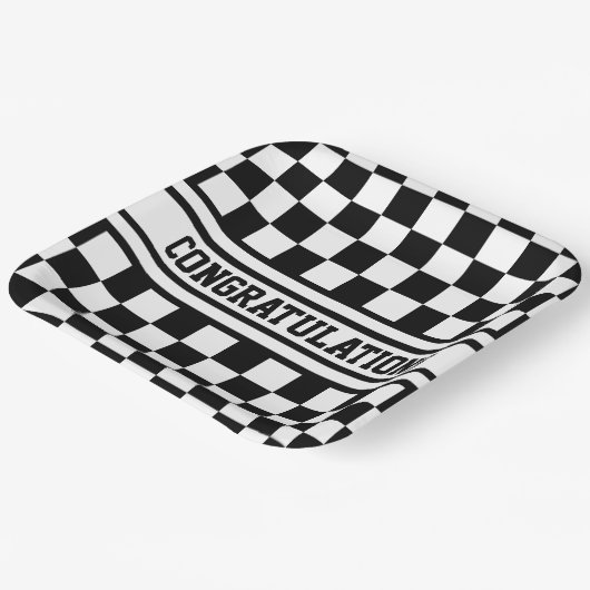 Racing Checkered Winners Flag Black en White Papieren Bordje (Gebogen)