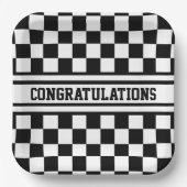 Racing Checkered Winners Flag Black en White Papieren Bordje (Voorkant)