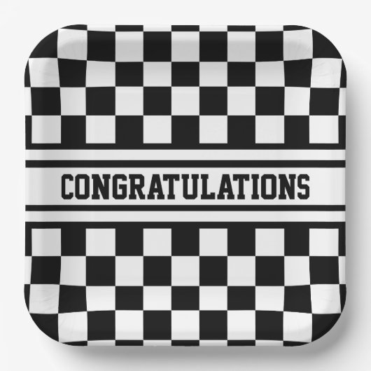 Racing Checkered Winners Flag Black en White Papieren Bordje (Voorkant)