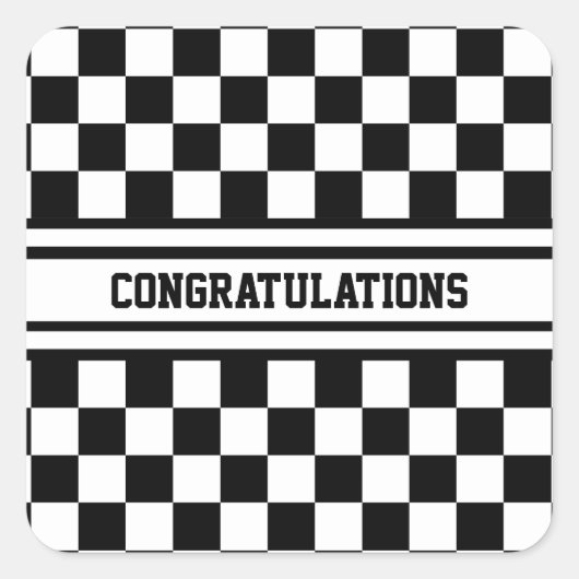 Racing Checkered Winners Flag Black en White Vierkante Sticker (Voorkant)