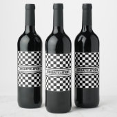 Racing Checkered Winners Flag Black en White Wijn Etiket (Flessen)