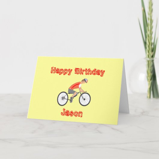 Racing Cyclist Birthday Kaart, naam toevoegen Kaart (Voorkant)