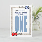 Racing draaien een jongen 1e verjaardag kaart (Staand voorkant)