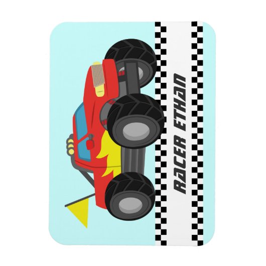 Racing Fiery Red Monster Truck op persoonlijke tit Magneet (Verticaal)