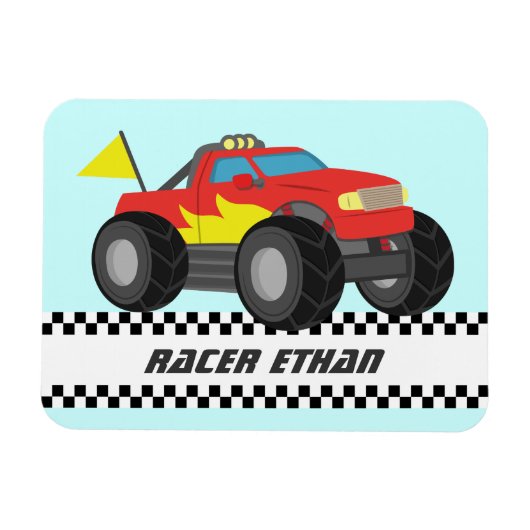 Racing Fiery Red Monster Truck Persoonlijk Magneet (Horizontaal)