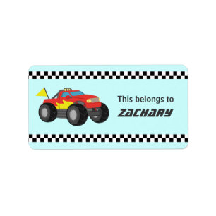 Racing Fiery Red Monster Truck, voor jongens Etiket