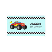 Racing Fiery Rode Monster Truck Party Etiket (Voorkant)
