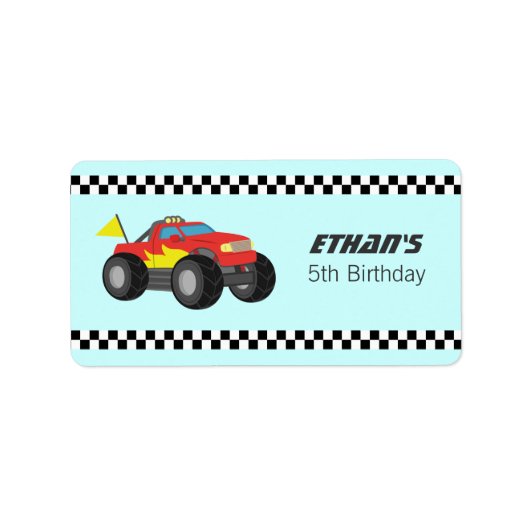 Racing Fiery Rode Monster Truck Party Etiket (Voorkant)
