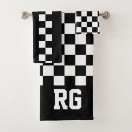 Racing Flag Zwart Wit Geruit Gepersonaliseerd Bad Handdoek