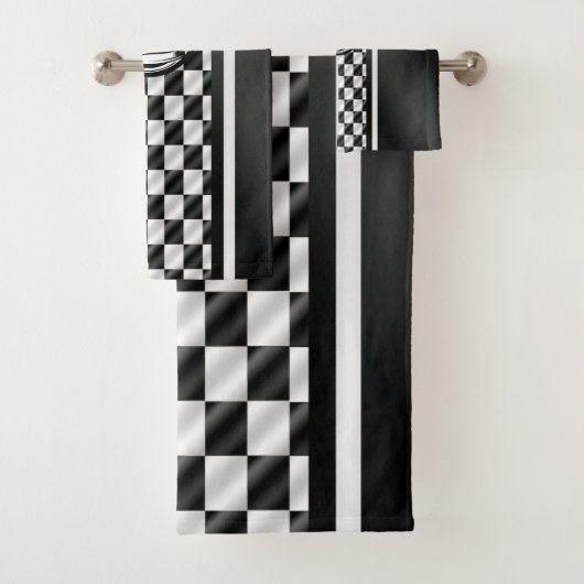 Racing Geruit Zwart Wit Sport Logo Bad Handdoek (Insitu)
