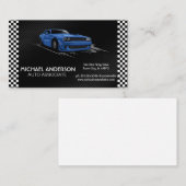 Racing geruite vlaggen | Blauwe sportwagen Visitekaartje (Voorkant / Achterkant)