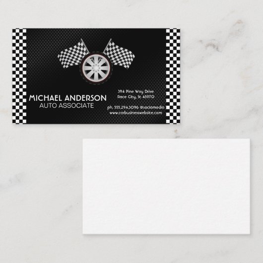 Racing geruite vlaggen en banden | Automatisch Visitekaartje (Voorkant / Achterkant)