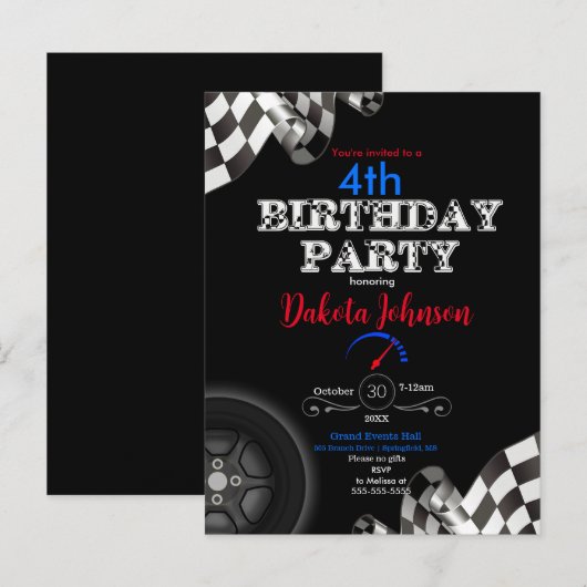 Racing geruite vlaguitnodiging uitnodiging briefkaart (Voorkant / Achterkant)