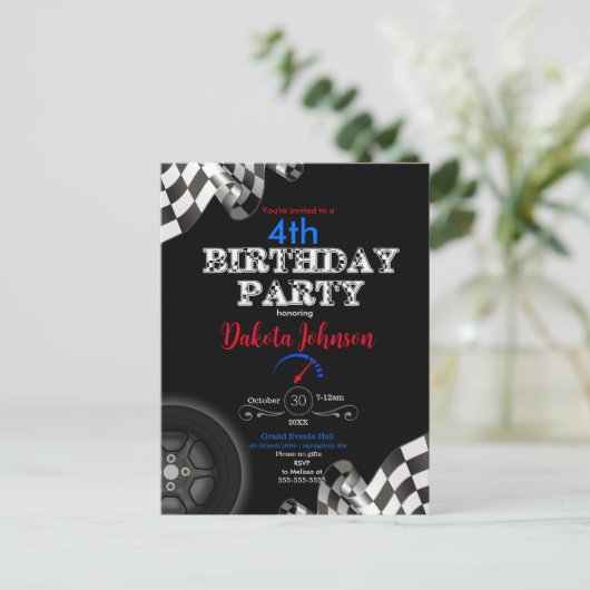 Racing geruite vlaguitnodiging uitnodiging briefkaart (Staand voorkant)