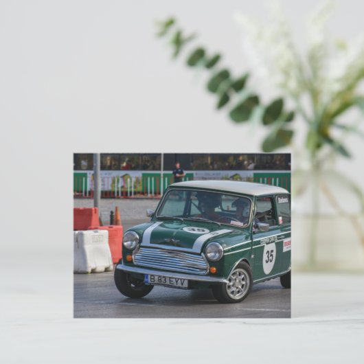 Racing Green Classic Mini Cooper briefkaart (Staand voorkant)