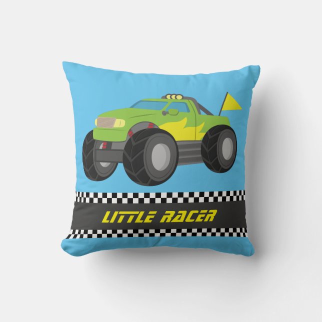 Racing Green Monster Truck Racers Slaapkamer Decor Kussen (Voorkant)