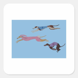 Racing Greyhounds with lead dog in Bunny suit Vierkante Sticker