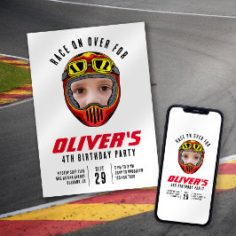 Racing Helmet Photo Birthday Party Kaart