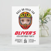 Racing Helmet Photo Birthday Party Kaart (Staand voorkant)