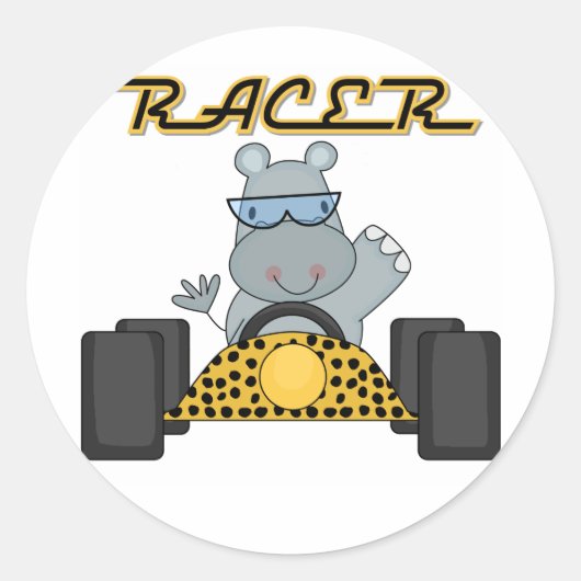 Racing Hippo T-shirts en geschenken Ronde Sticker (Voorkant)