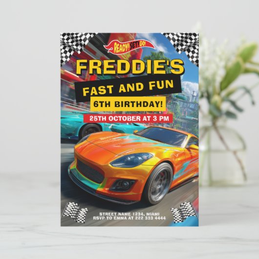 Racing Hot Car Verjaardagsfeestje Kaart (Staand voorkant)