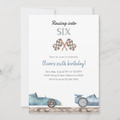 Racing Into Six Blue Car 5th Birthday Invitation Kaart (Voorkant)