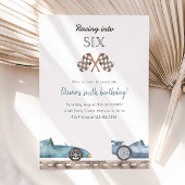 Racing Into Six Blue Car 5th Birthday Invitation Kaart