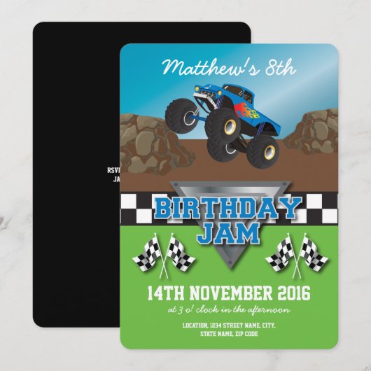 Racing Monster Jam Truck Verjaardagsfeest Kaart (Voorkant / Achterkant)