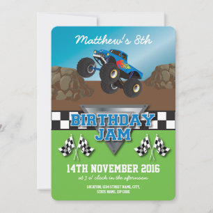 Racing Monster Jam Truck Verjaardagsfeestje Kaart