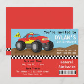 Racing Monster Truck Party, Boys Admission Ticket Kaart (Voorkant / Achterkant)