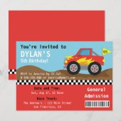 Racing Monster Truck Party, Boys Admission Ticket Kaart (Voorkant / Achterkant)