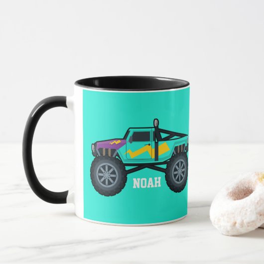 Racing Monster Truck, voor jongens en meisjes Coff Mok (Met donut)