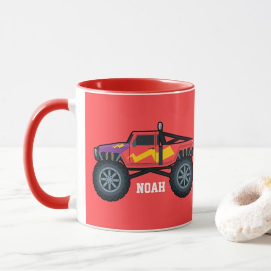 Racing Monster Truck, voor jongens en meisjes Coff Mok (Met donut)