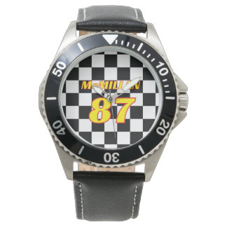 Racing Name Number Checkered  Horloge