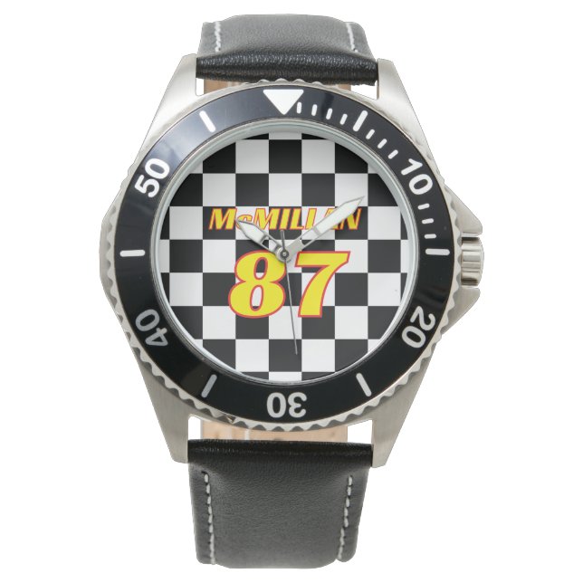 Racing Name Number Checkered  Horloge (Voorkant)