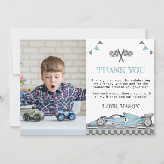 Racing Party Verjaardag Foto Dank u kaart (Voorkant)